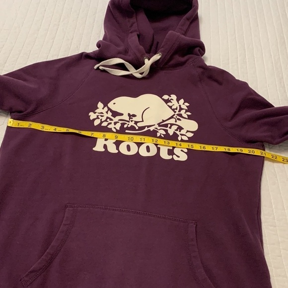 ROOTS sweatshirt hoodie kangaroo pocket drawstring hood purple eggplant medium - Picture 10 of 13